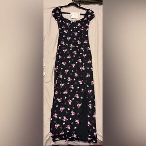 Black Floral Maxi Dress with Pink Blossoms
